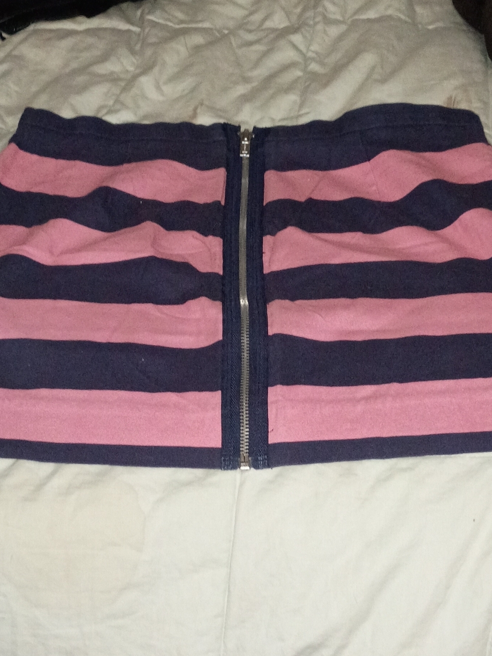 GAP Pink and Navy Horizontal Stripe Zip-Front Mini Skirt